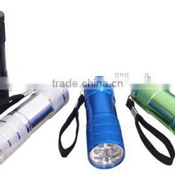 TE049 2015 Promotion Aluminum zoom in and out 9LED Flashlight With Lanyard