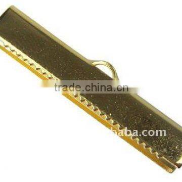 Brass Ribbon Ends, Golden Color, Unplated, 5x30mm, hole: 2mm.(EC727-C)