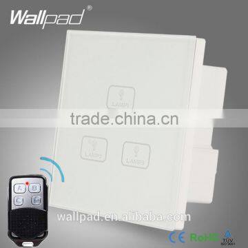 Factory Best Remote Wallpad Modern White Glass Panel 3 Gang 3 Way Wireless Remote Touch Sensitive Switch 110-250v AC EU/UK