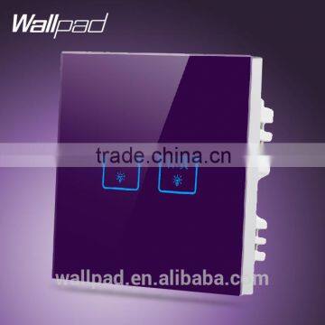 China Alibaba Wallpad Customize LED UK Purple Touch switch Crystal Glass 110~250V 2 gang 1 way Touch Light Wall Switch