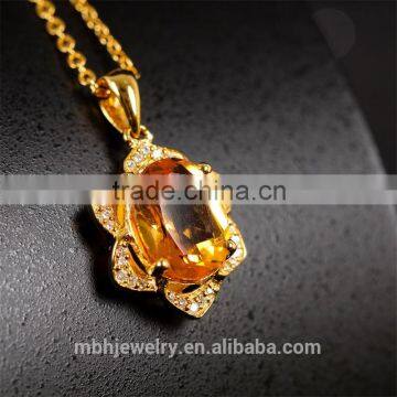 Hot 925 Silver 18K Gold Plated Inlay Blue Topaz Yellow Citrine Precious Natural Gemstone Pendant Necklace Turkish Silver Jewelry