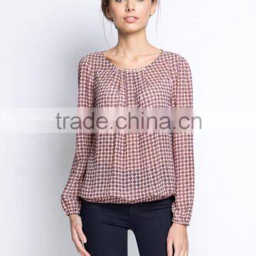 Elegant ladies casual tops new fashion ladies chiffon blouse 2016 with golden decoration