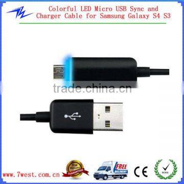 Custom Colorful LED Micro USB Sync and Charger Cable For Samsung Galaxy S4 S3/ HTC/ Google Smartphones Tablets Android Device