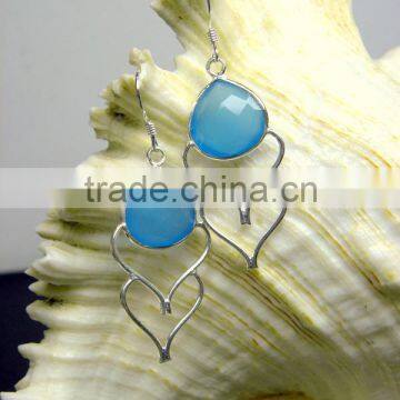 Blue Chalcedony Pear Facet Earrings, 925 Solid Sterling Silver Earrings, Designer Natural Gemstone Bezel Earring,