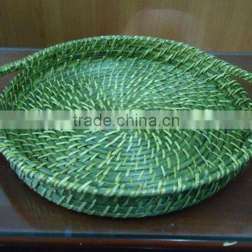 Lacquer round tray, woven rattan tray, bamboo serving tray