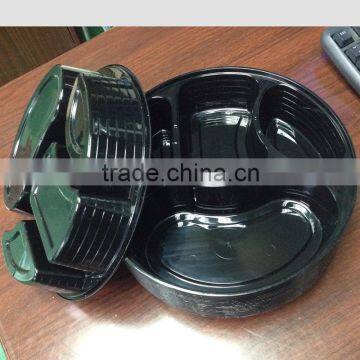 NEW Arrival Round 4-compartment Black Plastic Disposable Lunch Box Meal Prep Food Container photo-2