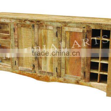 INDIAN MANGO WOOD SIDE BOARD WITH WINE RACK