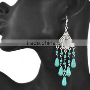 2016 Fashion New Bohemia Bead Pendant Gypsy Style Turquoise Tassel Long Dangle Earrings