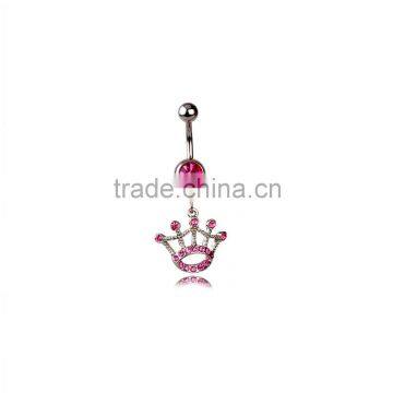 Five Point Princess Crown with Color Gem Accents Dangle Belly Button Navel Ring.