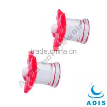 Cute Pretty Girls Red Flower Shape Tranparent Glass Ear Plugs photo-5