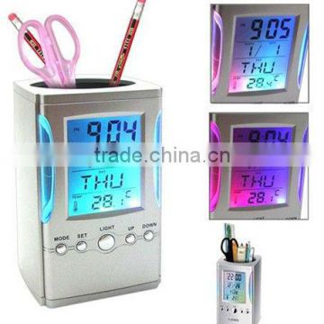 new design multi digital LED color change penholder with clock