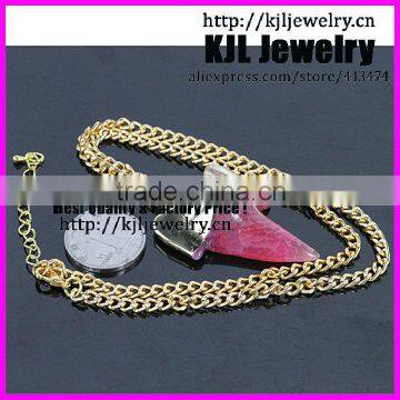 KJL-A142 natural red ruby agate quartz stone necklace,shark tooth druzy stone pendant womens chain necklace