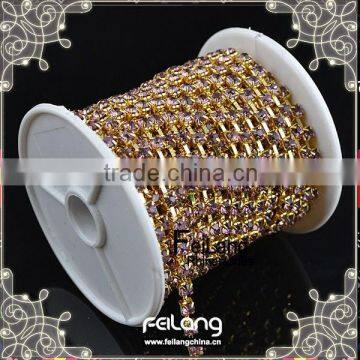 Light amethyst rhinestone cup chain golden claw,MOQ 50m paypal accepted,sparse chain,crystal rhinestone chain