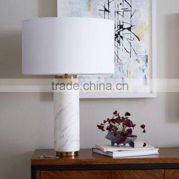 11.22-10 perfect for a nightstand Marble Pillar Table Lamp white linen shade looks right at home in a mid-century room