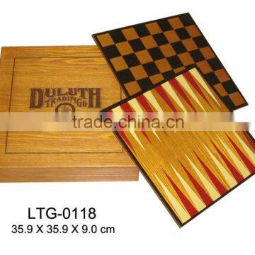 Promotional handmade wooden backgammon checkers chess game set