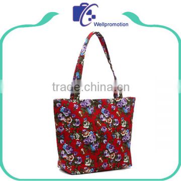 Cheap canvas flower shopping tote bag for women