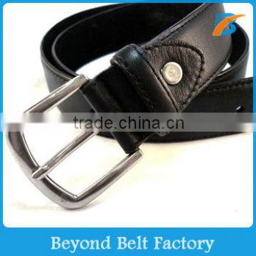 Beyond 38mm Wide Black Vintage Plain Full Grain Leather Belt with Brushed Nickle Finished Buckle for Men