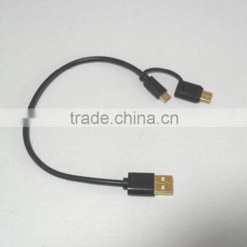 USB Type C Cable 2 in 1 Micro USB With Type C Adapter Convertor Reversible Charging&Sync Cable (3Ft, Black) photo-4