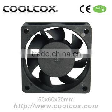 CoolCox 60x60x20mm DC Axial Fan,12V/24V for option,Sleeve bearing,DC exhaust fan 60mm,2pin connector