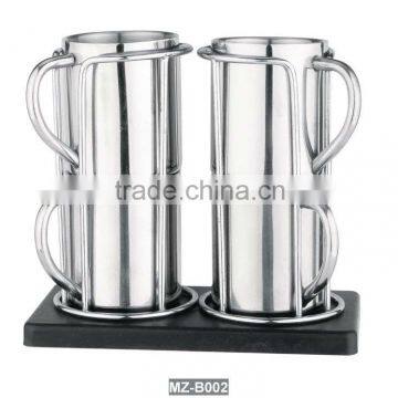 220ml double wall steel coffee mug with handle in stand