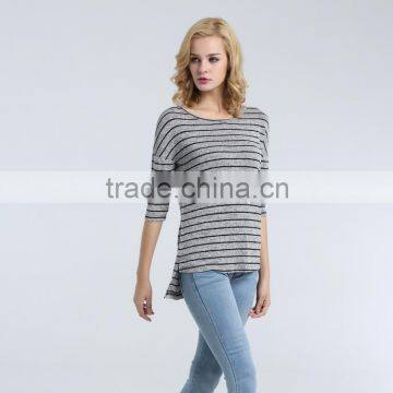Women's Knit Striped Blouse With Hi-low Bottom Looking photo-3