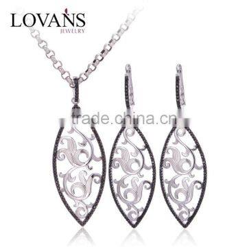 Black Spinel Silver Bridal Jewelry Display Set E005