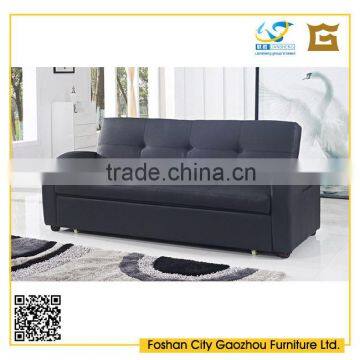 Leisure style black leather foam foldable sofa bed with armrests and castors