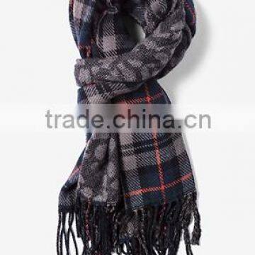 2016 finest fashion rectangle tartan 100% acrylic scarf with tassels