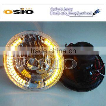 7'R BMC CRYSTAL GLASS with yellow LED HALO RING &LENS 12V/24V Auto Halogen Semi Sealed Beam Auto Halogen Lamp Install H4 or HID