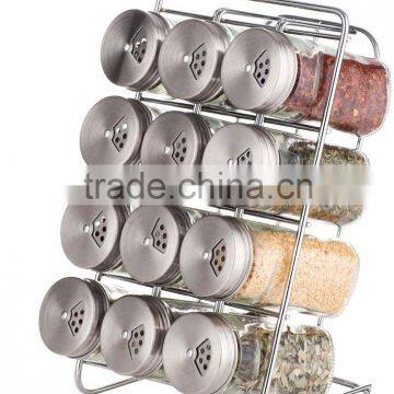 SINOGLASS trade assurane 80ml stainless steel lid wire rack 12 glass jars bottle spice rack set