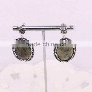 Natural Amethyst Amazon Turquoise Agate Labradorite Stone Druzy Earring, Oval Pave Crystal Zircon Jewelry Stud Earring photo-4