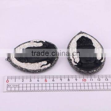 Natural Obsidian Gem Stone Pendant, Guanyin / Mother Buddha Pendant, With Crystal Paved Druzy Pendant photo-5