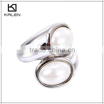 2015 Hot Sale Girls Double Big Pearl Stainless Steel Rings photo-3