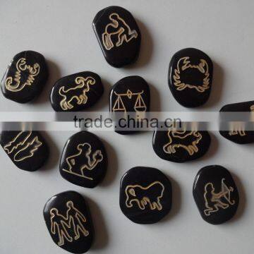 Black Agate Indian Zodiac Engraved Set