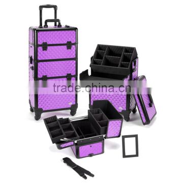 Professional Rolling Makeup Case w/ 4 Wheels - Lavender Diamond