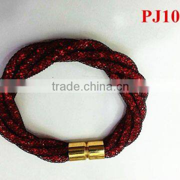 (PJ1004)Plastic Wrap Net And Crystal Magnetic Best Friend Bracelets On Sale