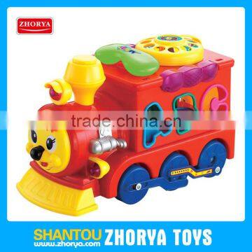 Kids enducational bump and go toy train BO battery operated plastic locomotive toys 2 colors with block