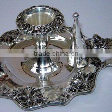 Brass Candle Holder Silver Plated with Snuffer