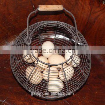 Oval Metal Wire Storage Basket With Wooden Handle photo-2