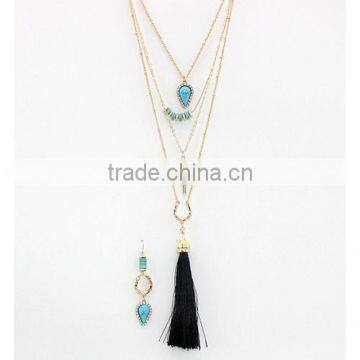 Layered Necklace Four Layered Turquoise Tassel Necklace Set photo-2