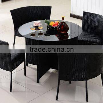 SH-45 Space saving garden rattan glass round table and chair for outdoor