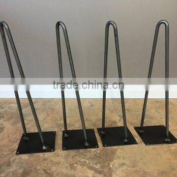 Black Powder Coated 28 Inch 2 Rod Iron Metal Hairpin Wood Table Leg photo-3