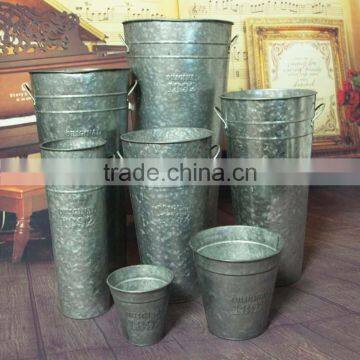 Vintage Decorative Garden Galvanized Metal Flower Pot Tall Vase Planter photo-2