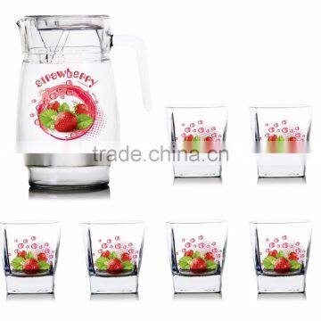Classic Glass Water Jug Set 1400ml Fruit Color Printing Juice Glass Jug Set Drinking Glass Set photo-3
