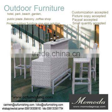 9172 Popular outdoor furniture portable rattan bar furniture with bar table and stools