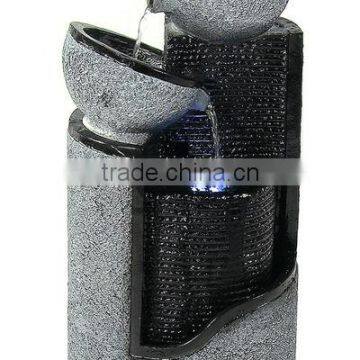 Dark Gray Stone Pillar & Silver Bowls Outdoor Water Fountain photo-3