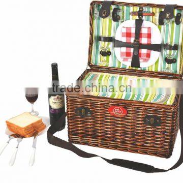 4 Pcs Melamine Plates and Wine Glasses Willow Picnic Hamper Basket photo-2