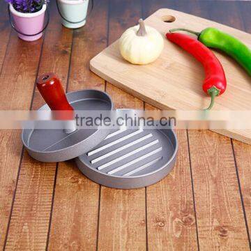 Cheap Price Aluminum Die Casting Wood Handle Mini Single Homemade Patty Burger Press