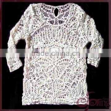 Women Clothing Fashion Long Sleeve Embroidery Floral Lace Blouse