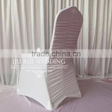 White Universal Ruched at Back Spandex Chair Cover Pleated Lycra Chair Cover for Wedding Decor